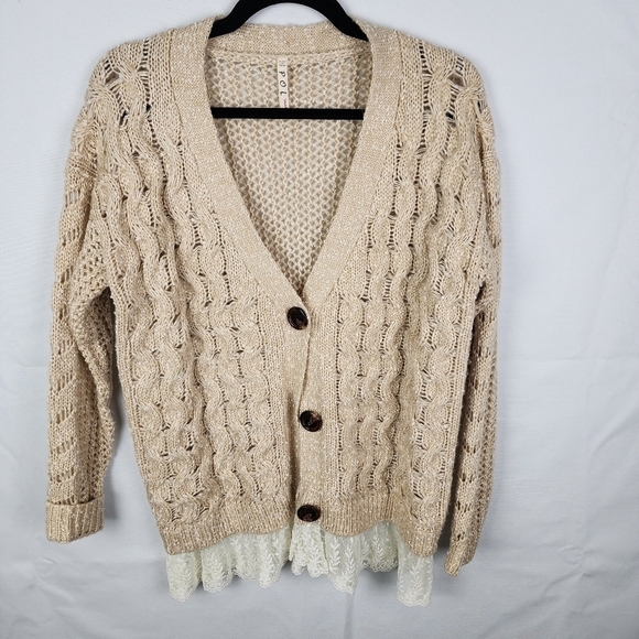 POL Cable Knit Lace Trim Button Up Sweater SIZE Small - Picture 1 of 6
